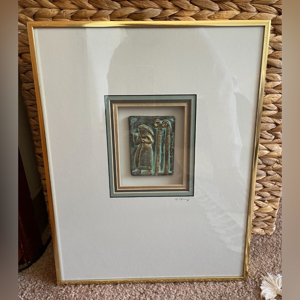 Framed  ceramic artwork from the "Sumerian III" series by Harris G. Strong